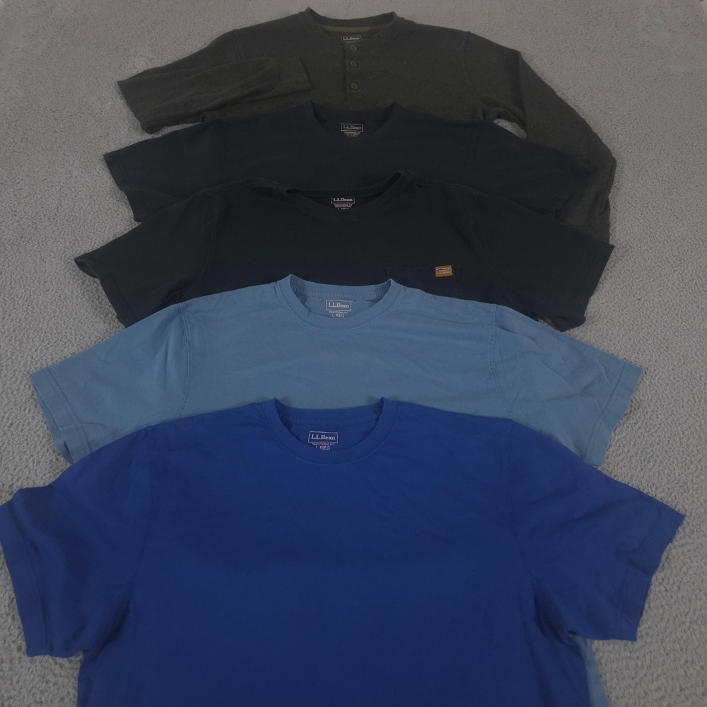 LOT OF 5 LL Bean Shirt Mens L Multi Unshrinkable Mini-Waffle Henley Carefree Tee